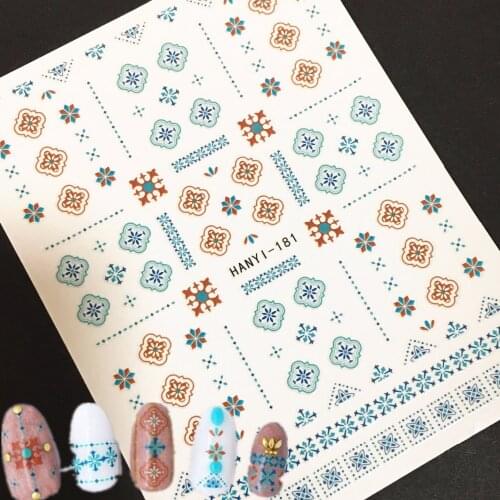 Newest HANYI-181 3d nail stickers decals template Japan style back glue DIY decoration wraps