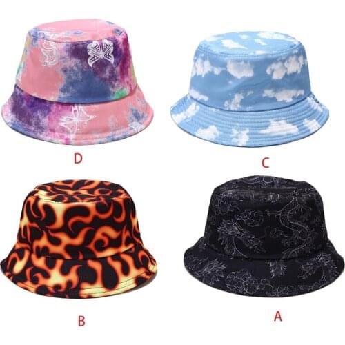 Women Men Fire Butterfly Cloud Dragon Graffiti Print Bucket Hat Harajuku Hip Hop Wide Brim Sunscreen Panama Fisherman Cap Street
