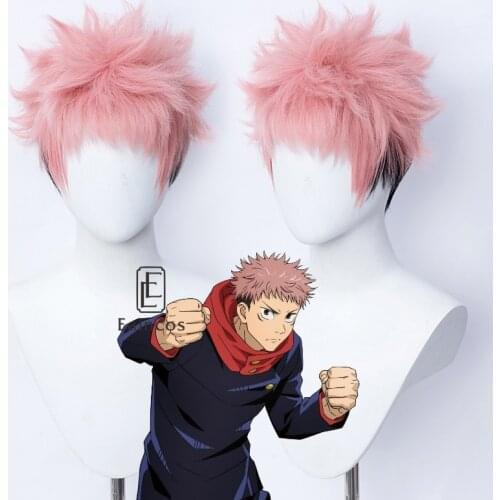 Anime Jujutsu Kaisen Cosplay Yuji Itadori Wig Pink mixed Black Short Wigs Heat Resistant Synthetic Hair
