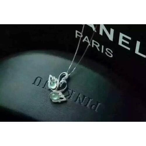 Natural green prehnite pendant S925 silver Natural gemstone Pendant Necklace trendy Romantic couple swan women party jewelry