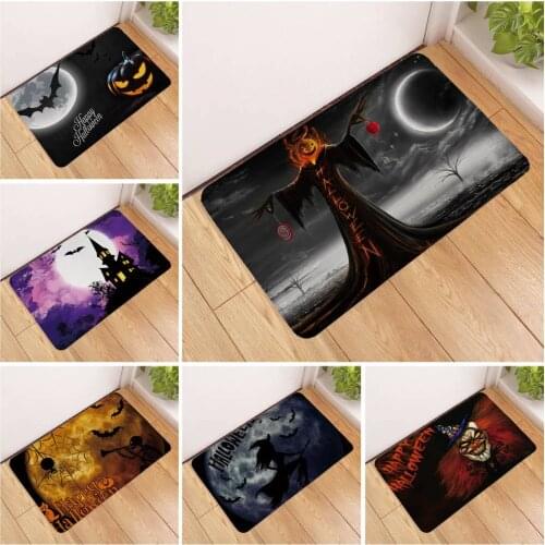 Sholisa Anti Slip Bathroom Carpet Rug Floor Bath Mat 3D Printed Halloween Bat Witch Water Absorption Living Room Toilet Door