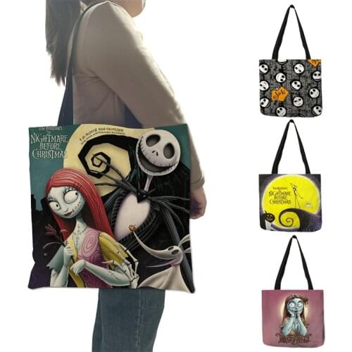 Cool Halloween Horror Movie Jack Print Funny Shopping Bag Women Eco Fabric Shoulder Bag Female Ulzzang Eco Large-Capacity