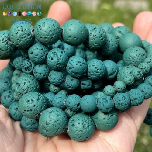 Natural Stone Dark Green Volcanic Rock Lava Round Spacer Loose Beads For DIY Jewelry Making Necklace Bracelet Accessories 4-10mm