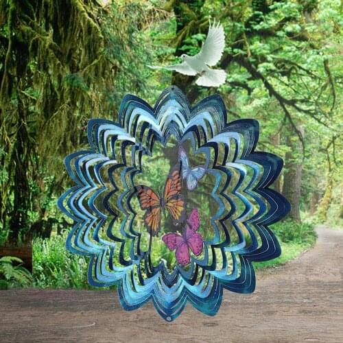 Outdoor Garden Ornaments Gifts Stainless Steel Butterfly Wind Chime Rotating Birthday Mothers Day Hanging Decorations 3D Crafts