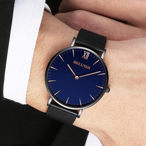 Ultra Slim Watch Belushi Fashion Luxury Lovers Watches Stainless Steel Mesh Band Quartz Watch Decoration Clock Male Reloj Hombre