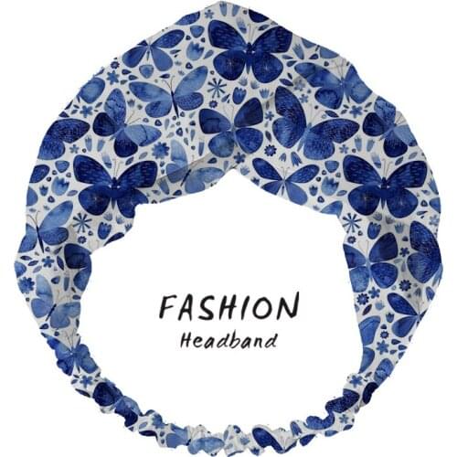 2020 Women Hair Accessories Blue Butterflies Fashion Headband Fabric Cross Bow Chiffon Floral Hair Band Headdress Scrunchies