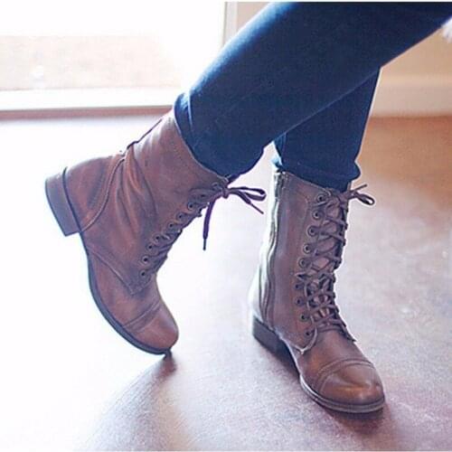 Fashion Shoes Woman Plus Size Boots Women Riding Equestrian Pointed Toe Square Heel Winter PU Chaussures Femme Mid-Calf Lace-Up