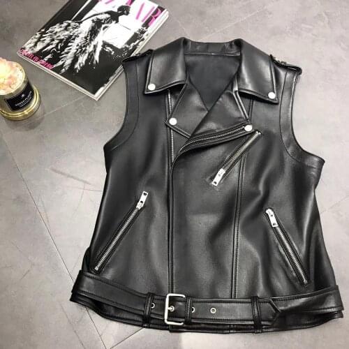 Maylofuer women genuine sheepskin leather jacket belt spring new vest 100% natural sheepskin leather waistcoat fashion gilet