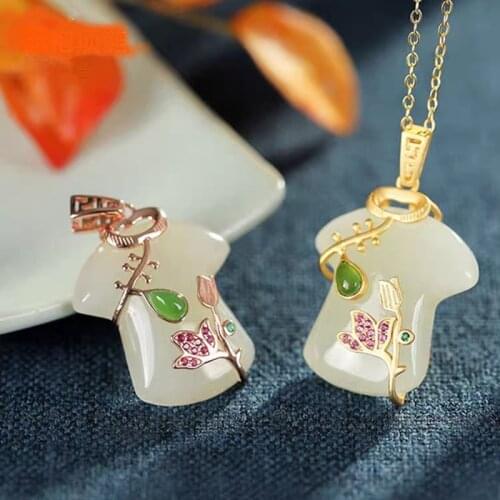 2020 Trend Stainless Steel Jewelry Female White Hetian Jade Cheongsam Pendant Plated 18k Gold Silver Chain Necklaces for Women