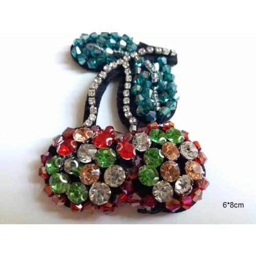 1pc Rhinestone beaded patches for Clothing Cherry fruits patch Sew on Beading Applique decorative parches for clothes bags hats
