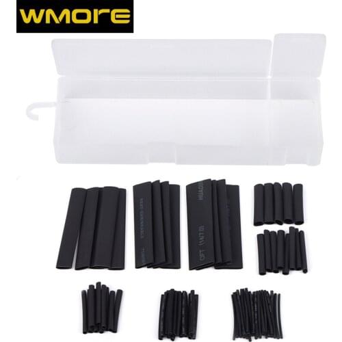 127pcs/set 2:1 Assorted Polyolefin Heat Shrinkable Tube Wire Cable Insulated Sleeving Tubing Set Black Mixsize Shrinkable Tube