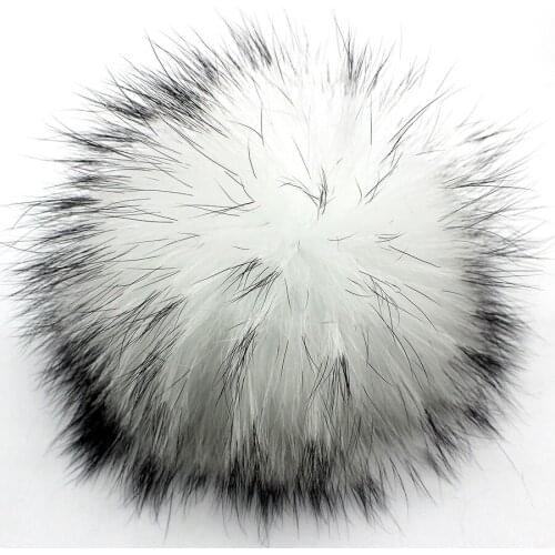 2pcs/lot White(Black End) Raccoon Fur Pom Pom Huge Pompoms hats beanies Pendants Keychains Accessories for hats 25 colors