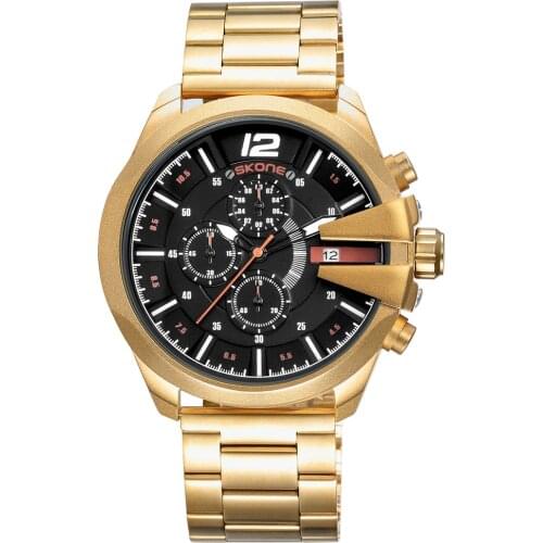 2020 SKONE Watches Stainless Steel Big Dial Military Sports Watch Golden Male Quartz Wristwatch Luxury Brand Chronograph Clock