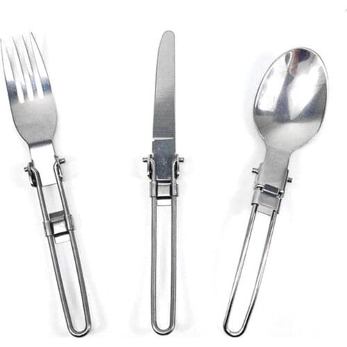 3Pcs/Set Camping Stainless Steel Folding Cutlery Utensil Kit Spoon Fork Knife Outdoor Travel Picnic Tableware Dinnerware Set New
