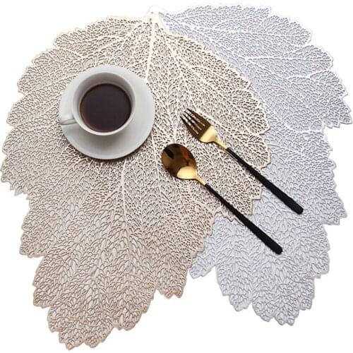 4PCS Table Pad Placemats Leaf Bowl Mats Fall Party Home Decor Wedding Hollow Anti-Skid PVC Coaster Pads