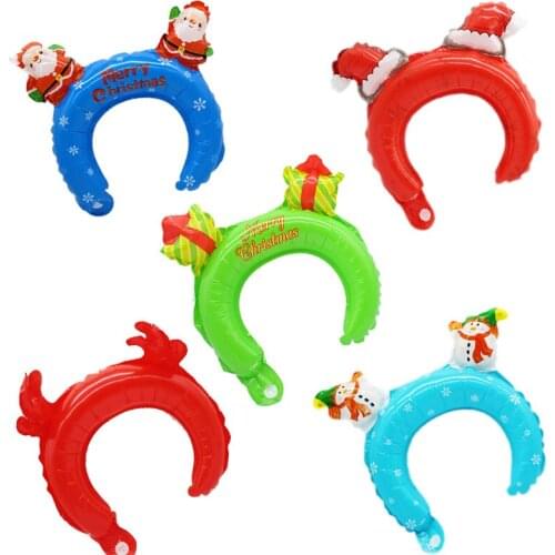 5pcs Christmas Hair Band Foil Inflate Balloons Santa Claus Snowman Headbands Balloon Kids Christmas Gifts Toys Balloon Balls