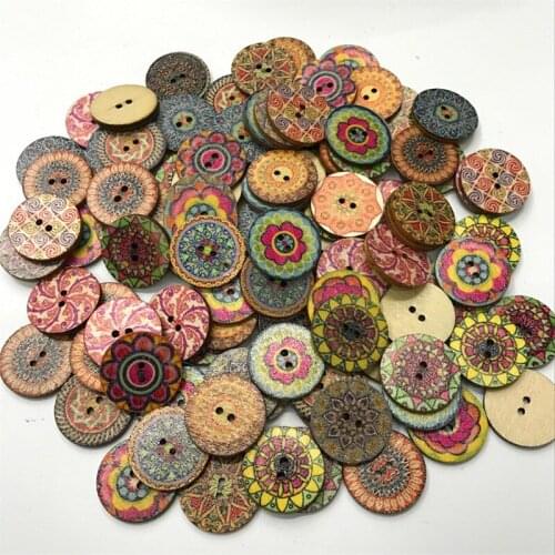 50pcs 2 Holes Wood Buttons Craft Handmake Scrapbooking Sewing Clothing Accessories Buttons Flower Painted Sewing Crafts