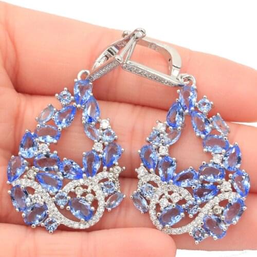 46x24mm Gorgeous Created Pink Morganites CZ For Women Dating Silver Earrings Drop Shipping