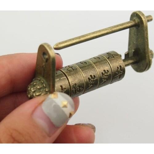Antique U Shape Lock Combination Password Padlocks Decor Locks for Jewelry Wooden Box