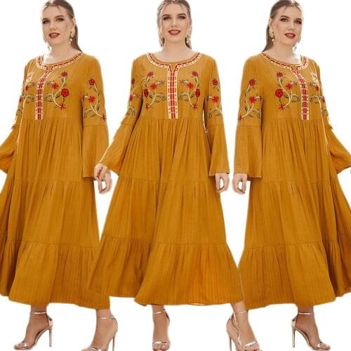 Dubai Kaftan Casual Loose Muslim Women Long Dress Spring Autumn Long Sleeve Embroidery Abaya Islamic Arab Maxi Robe Ramadan New