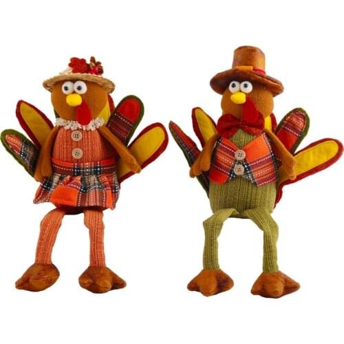 E7CB Thanksgiving Turkey Decorations Plush Handmade Fall Harvest Doll Ornaments Halloween Autumn Festival Gift Home Farmhouse