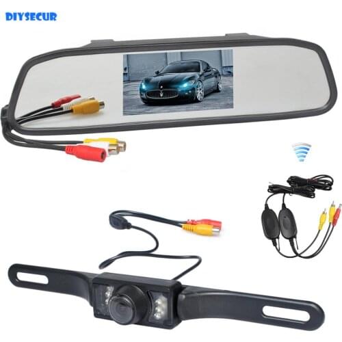 DIYSECUR Wireless 4.3" LCD Display Rear View Monitor Car Mirror Monitor IR Backup Car Camera Parking Assistance System Kit