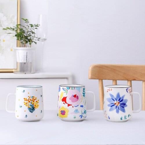 Plant Flower Pattern 400ml Ceramic Mugs Modern And Fresh Home Office Coffee Milk Lemon Tea Creative Personality Ceramic Mugs