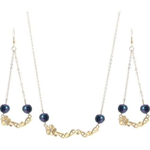 KOMI Polynesian Hawaiian Samoa Marshall Glass Pearl Petite Plumeria Flower Necklace Chandelier Dangle Earrings Jewelry Set