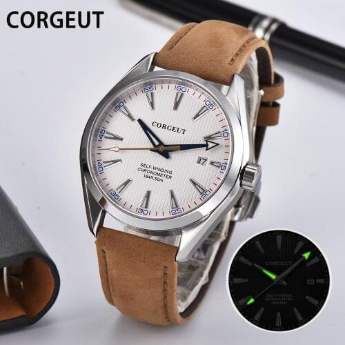 Luxury Brand CORGEUT 41mm Men Clock Leather Luminous Calendar Automatic Mechanical Sapphire Sport Men Watch Мужские часы
