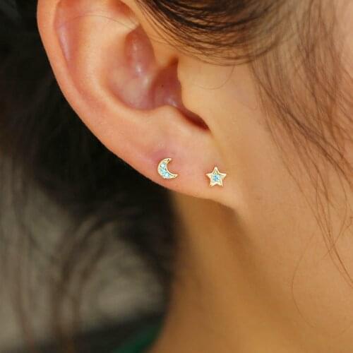 New fashion star moon combination sterling silver stud earring for women paved cute shiny cz delicate jewelry for wedding gift