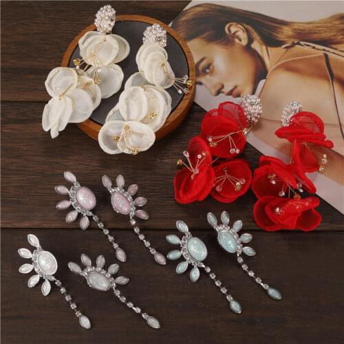 FASHIONSNOOPS Bohemian 2020 Flower Statement Earrings Women Big Drop Earrings Wholesale ZA Rhinestone Jewelry Handmade Earrings