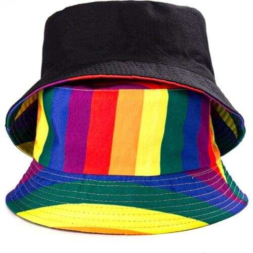 New Design Women Reversible Panama Bob Fishing Cap Rainbow Printed Rainbow Pattern Bucket Hat Fisherman Caps Dropshipping