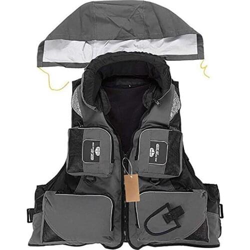 Adult Fishing Life Vest Professional Reflective Detachable Collar Hooded Waistcoat Jacket
