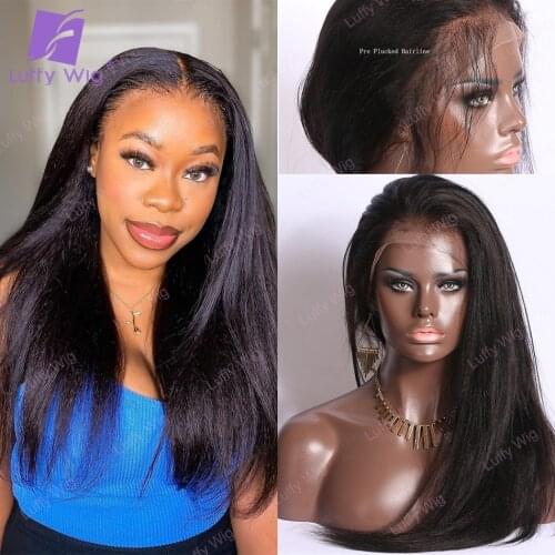 Yaki Straight 13x6 Lace Front Wig Brazilian Remy Human Hair Wigs HD Transparent Lace 200% Density Wig For Black Women luffywig