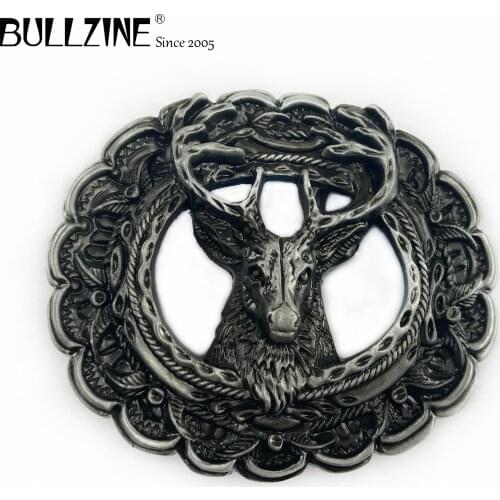 Bullzine wholesale Deer belt buckle with pewter finish FP-02454 suitable for 4cm width belt