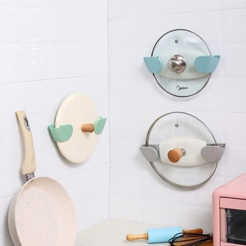Adjustable Pot Lid Holder Wall Mounted Hanging Holder Kitchen Storage Rack Self Adhesive Pan Pot Cover Rack Kitchen Accessories