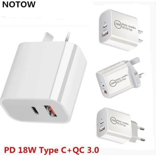 Notow Fast Charging PD AU UK US EU Plug Charger For iPhone 12pro USB Type C Travel Power Adapter Europe Australia New Zealand