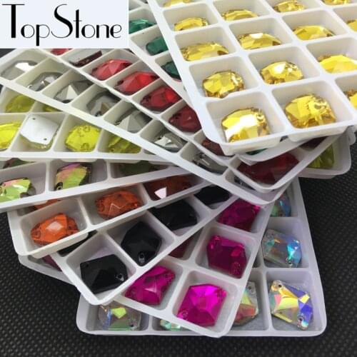 TopStone All Colors Cosmic Shape Glass Crystal Sew On Rhinestones Flatback 2holes for DIY Clothing