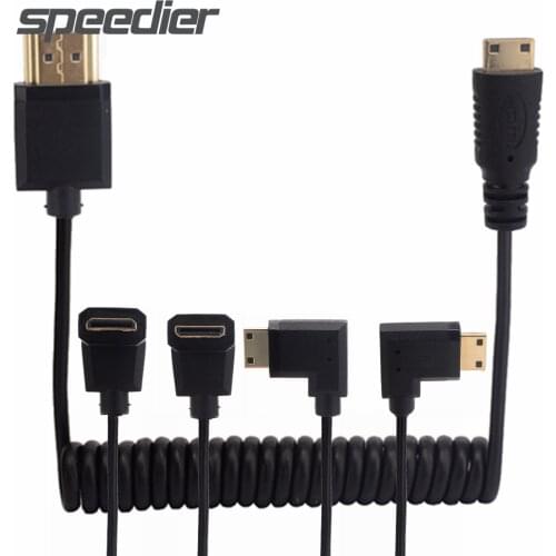 Angle HDMI-compatible MINI Stretch Coiled Spring thin cable Super soft wire Digital Single 4K HD LEFT UP DOWN RIGHT Angled