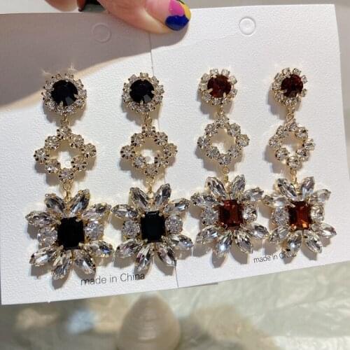 Luxury Korean Flower Crystal Dangle Earrings For Women Girls Fashion Sqaure Party Jewelry Pendientes Gifts