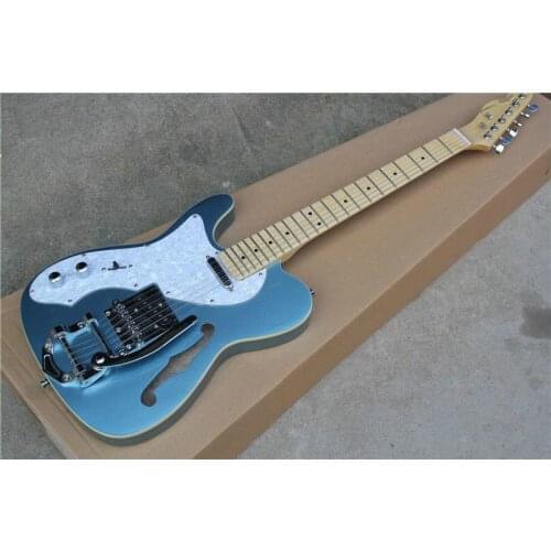 Top quality FDTL-2038 left hand metal blue color F hollow body maple fretboard gold hardware TL electric guitar, Free shipping