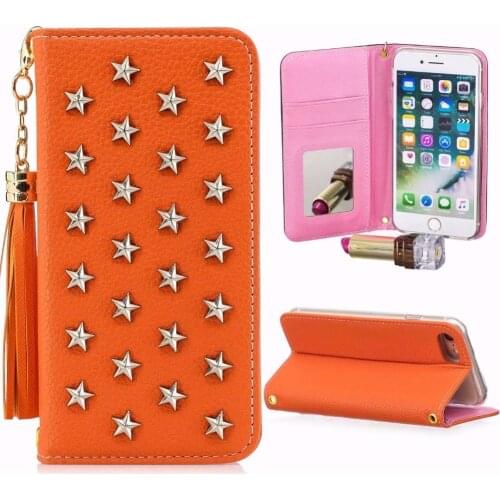 Full Star Rivet Mirror Card Slot Tassel Pendant Flip Wallet Leather Case Cover For Iphone 12 Mini 11 Pro XS Max XR X 8 7 6S Plus