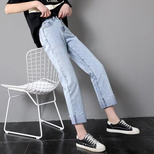 2019 New High Waist Korean Version of The Loose Straight Cuff Retro Jeans Woman Cotton Softener Womens Clothing Jeans Student
