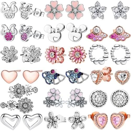 Flower Silver charm Earrings S925 Sterling Silver Ear Studs Hoop Earrings for Women Silver Drop Earring Jewelry Girl Woman Gift