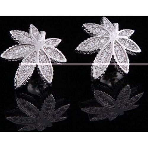 New Seven Leaf Flower Zircon Stud Earrings for Women Lovely Studs for lady