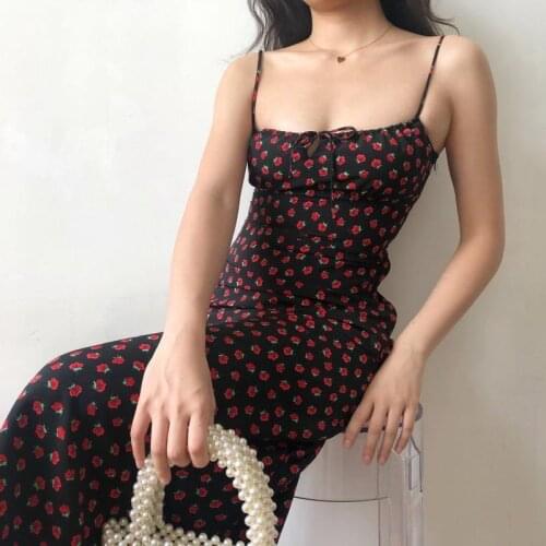 Bella 2021 French Vintage Print Floral Dress Women Casual Spaghetti Strap Beach Camisole Dress Summer Office Lady Party Vestidos