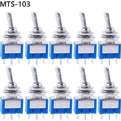 5pcs/lot Mini MTS-103 3-Pin SP3T ON-OFF-ON 6A 125V 3A250VAC Toggle Switches Good Quality