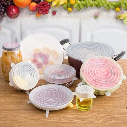 100% Food Grade 6 PCS Silicon Stretch Lids Universal Lid Silicone Saran Food Wrap-bowl Pot Lid-silicone Cover Pan Kitchen