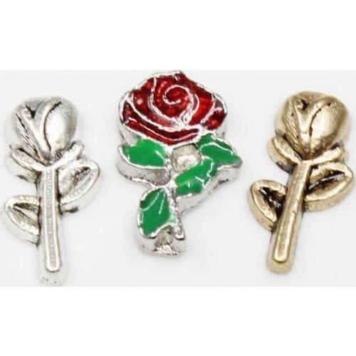 20pcs/lot Rose Love Romantic Enamels Floating Charms For Glass Lockets Memory Pendant Jewelry