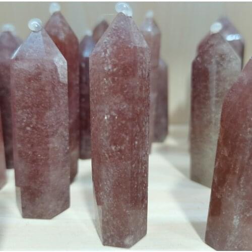 Natural strawberry quartz hexagonal column Crystal Point Mineral Ornament Healing obelisk Wand Home Decoration DIY Gift